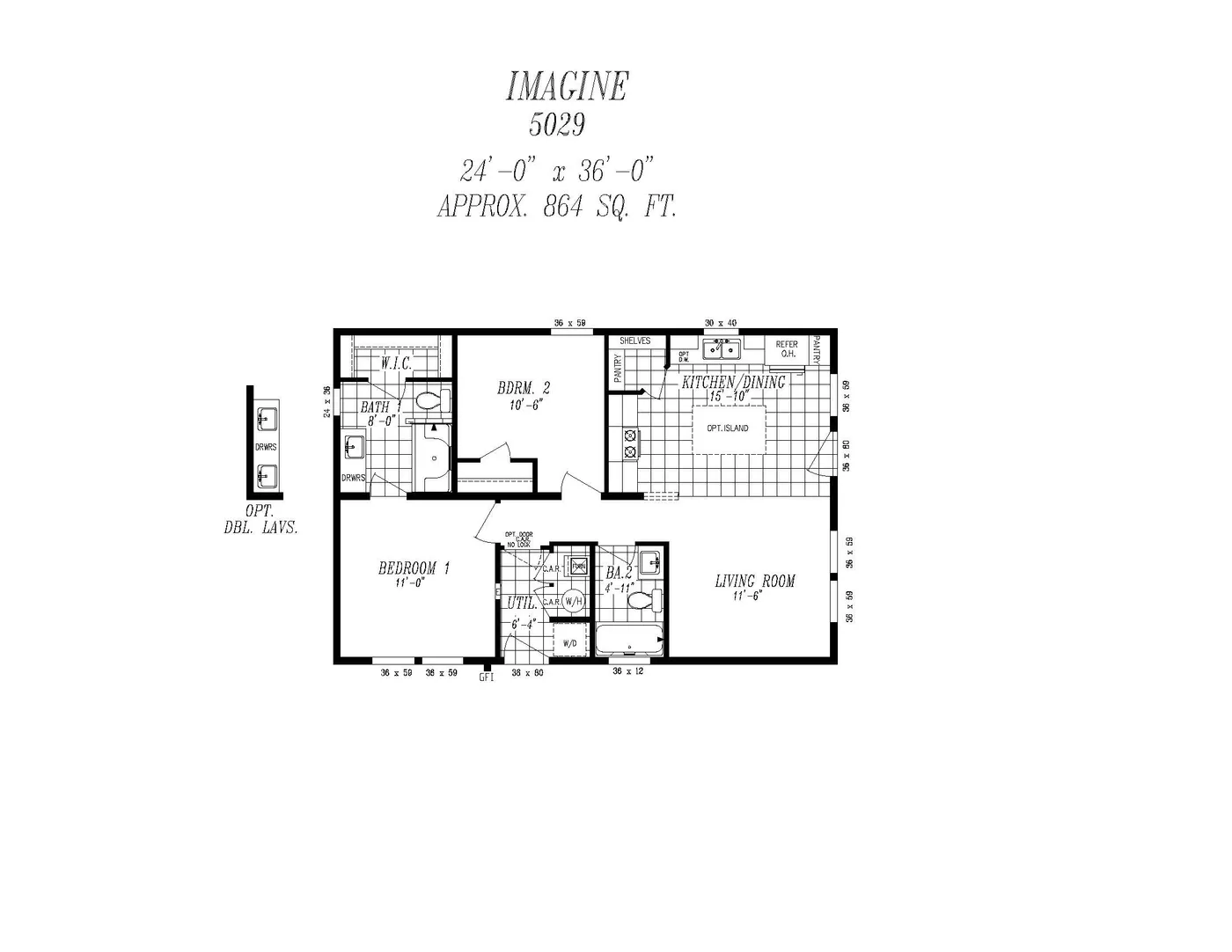 The 5029 IMAGINE Floor Plan. This Manufactured Mobile Home features 2 bedrooms and 2 baths.