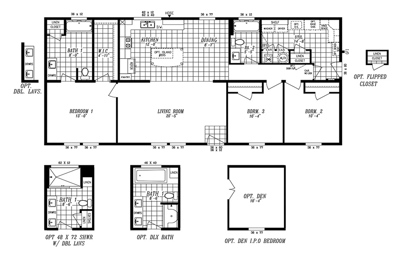 The 2023 COLUMBIA RIVER (NEW) Floor Plan. This Manufactured Mobile Home features 3 bedrooms and 2 baths.