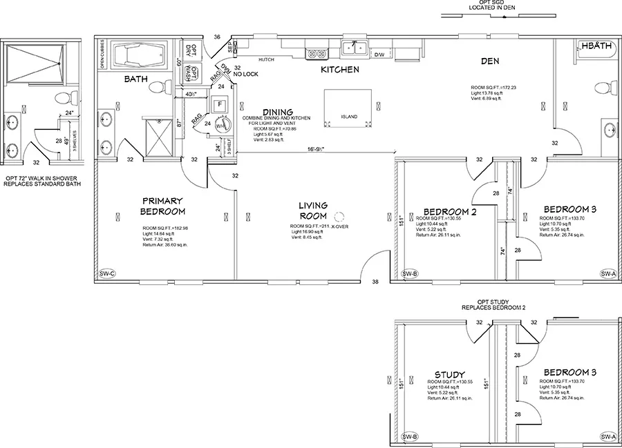 The ULTRA PRO 3 BR 28X56 Floor Plan. This Manufactured Mobile Home features 3 bedrooms and 2 baths.