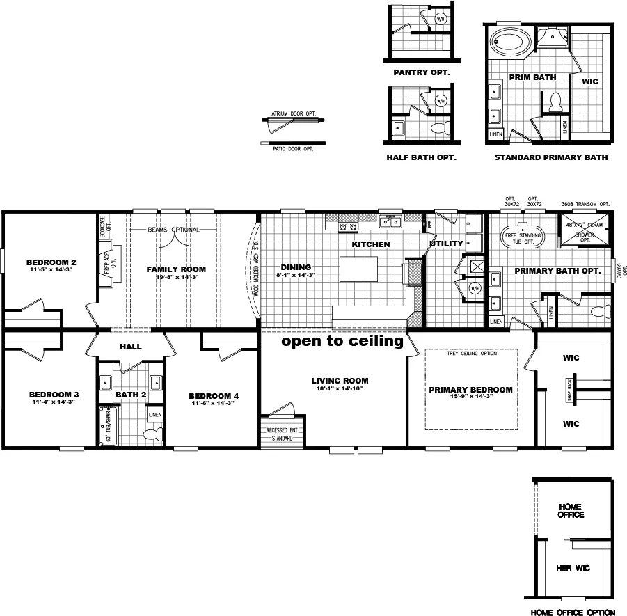 The 3321 THE GEORGETOWN MOD Floor Plan. This Modular Home features 4 bedrooms and 2 baths.