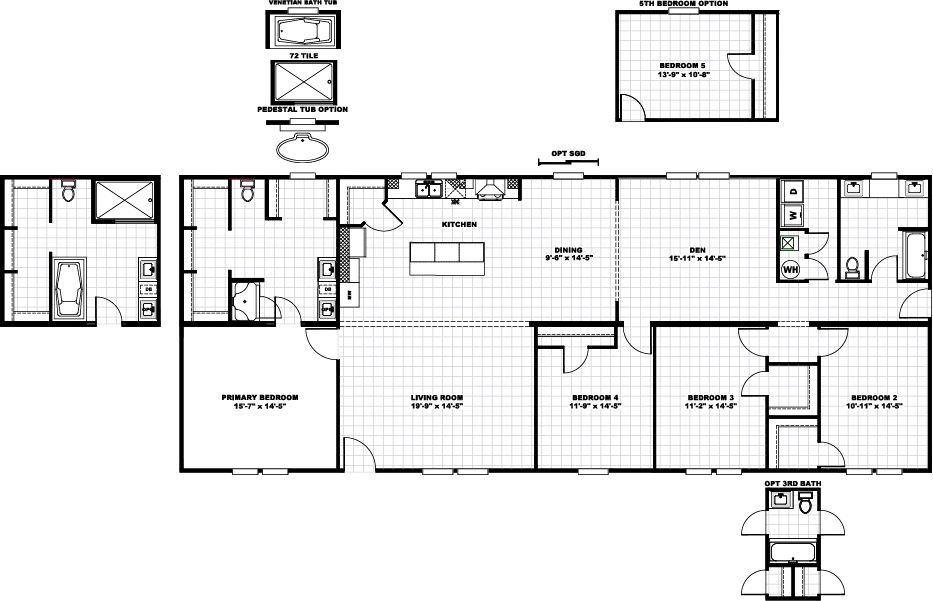 The KING AIR Floor Plan. This Manufactured Mobile Home features 4 bedrooms and 2 baths.