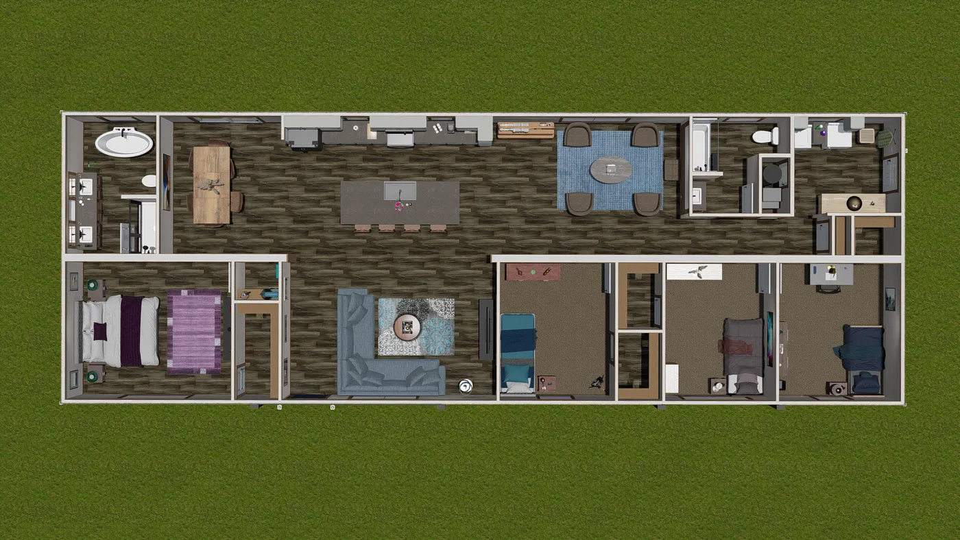 The NELLIE Floor Plan. This Manufactured Mobile Home features 4 bedrooms and 2 baths.