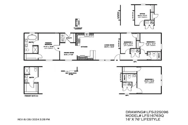 The THE POWERHOUSE Floor Plan. This Manufactured Mobile Home features 3 bedrooms and 2 baths.