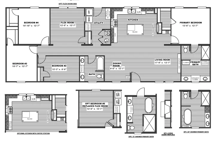 The FARMHOUSE BREEZE 72 Floor Plan. This Manufactured Mobile Home features 4 bedrooms and 2 baths.