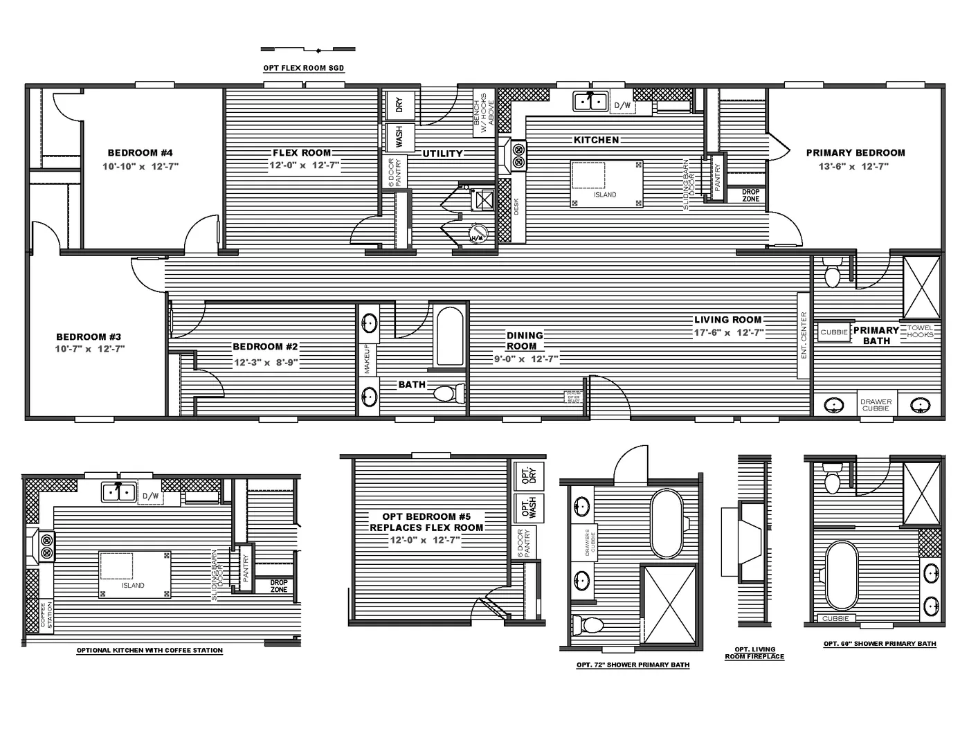 The FARMHOUSE BREEZE 72 Floor Plan. This Manufactured Mobile Home features 4 bedrooms and 2 baths.