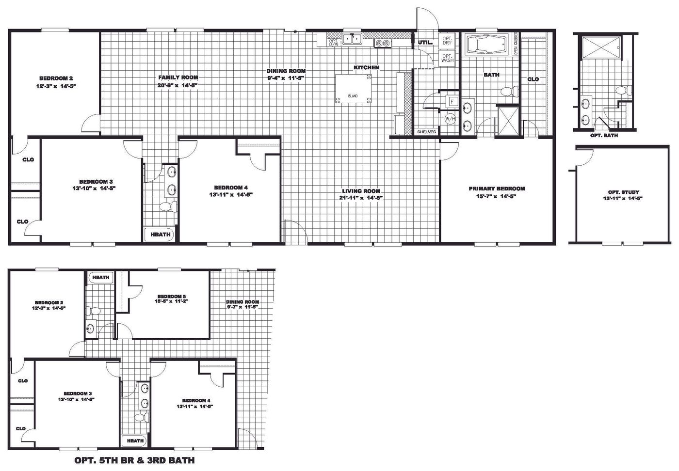 The ULTRA PRO BIG BOY 4 BR 32X76 Floor Plan. This Manufactured Mobile Home features 4 bedrooms and 2 baths.