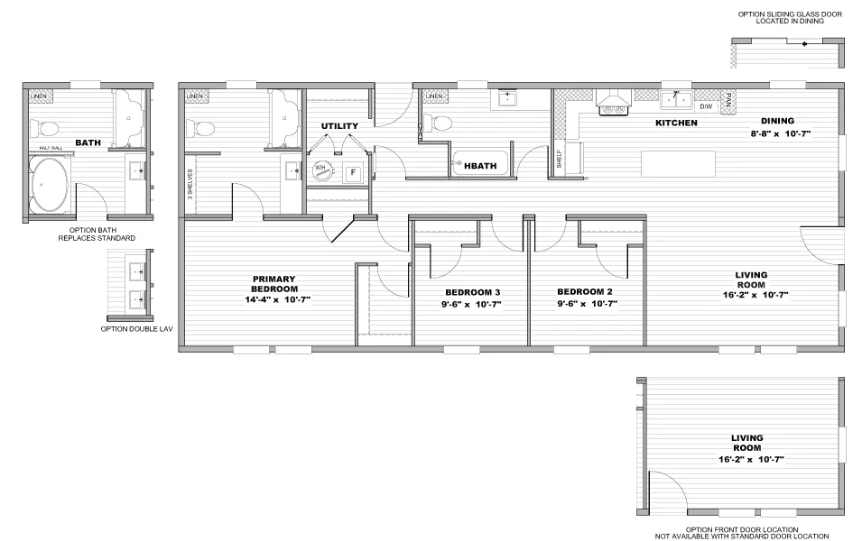 The ADVANCE Floor Plan. This Manufactured Mobile Home features 3 bedrooms and 2 baths.