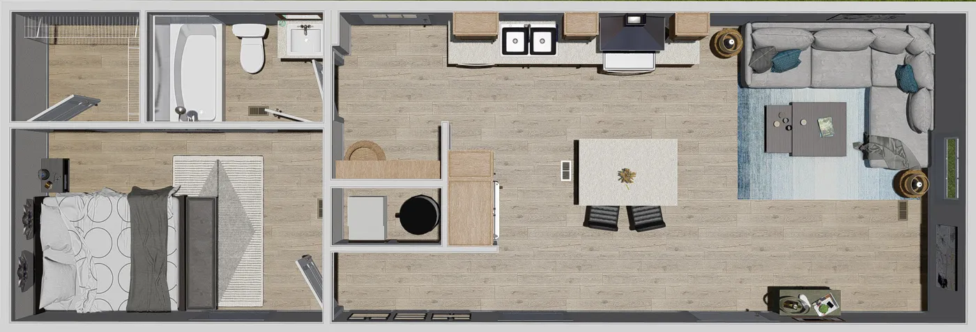 The YESTERDAY Floor Plan. This Manufactured Mobile Home features 1 bedroom and 1 bath.