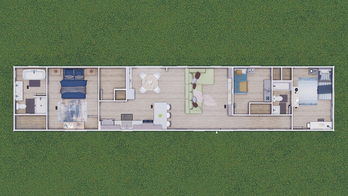 The THE ANNIVERSARY 76 Floor Plan. This Manufactured Mobile Home features 3 bedrooms and 2 baths.