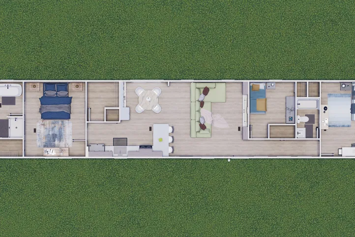 The THE ANNIVERSARY 76 Floor Plan. This Manufactured Mobile Home features 3 bedrooms and 2 baths.