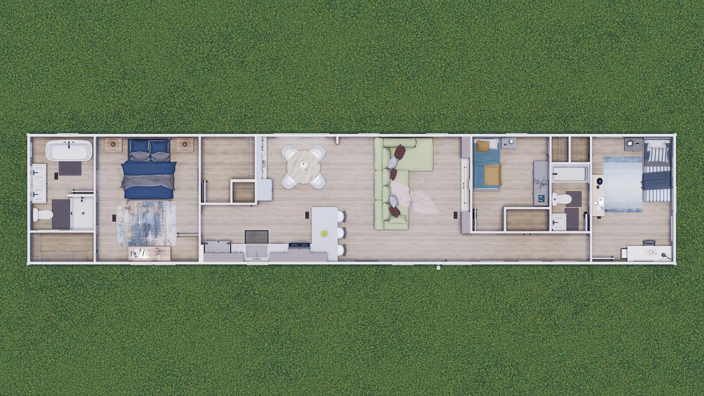 The THE ANNIVERSARY 76 Floor Plan. This Manufactured Mobile Home features 3 bedrooms and 2 baths.