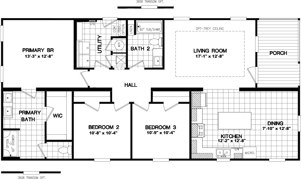 The 2889 THE COTTAGE HUD Floor Plan. This Manufactured Mobile Home features 3 bedrooms and 2 baths.