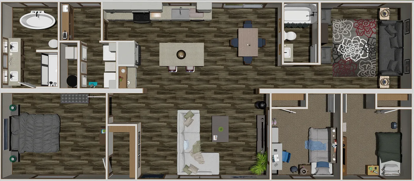 The THE LORALEI Floor Plan. This Manufactured Mobile Home features 3 bedrooms and 2 baths.