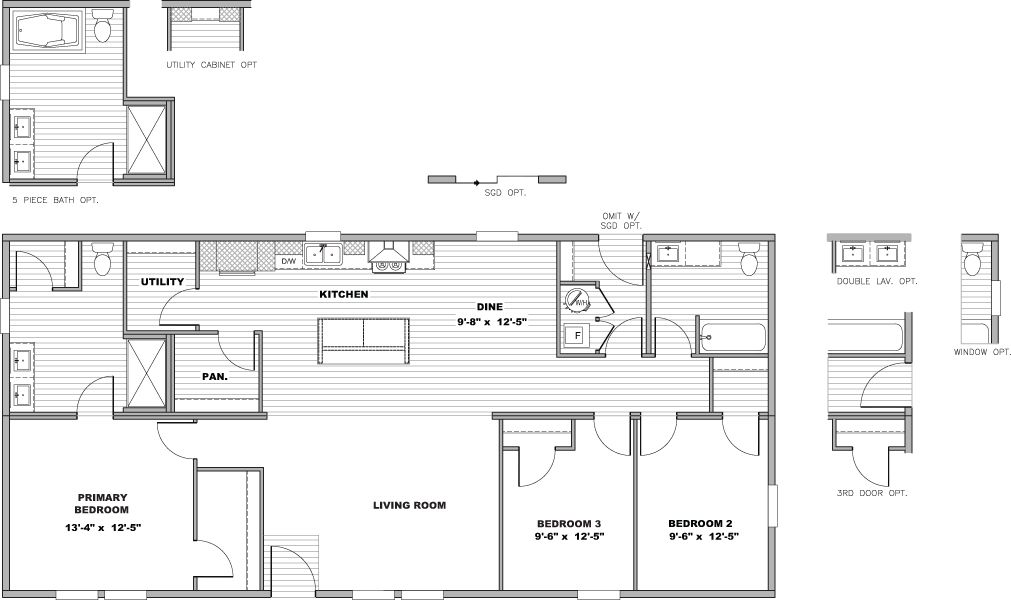 The WONDERFUL WORLD Floor Plan. This Manufactured Mobile Home features 3 bedrooms and 2 baths.