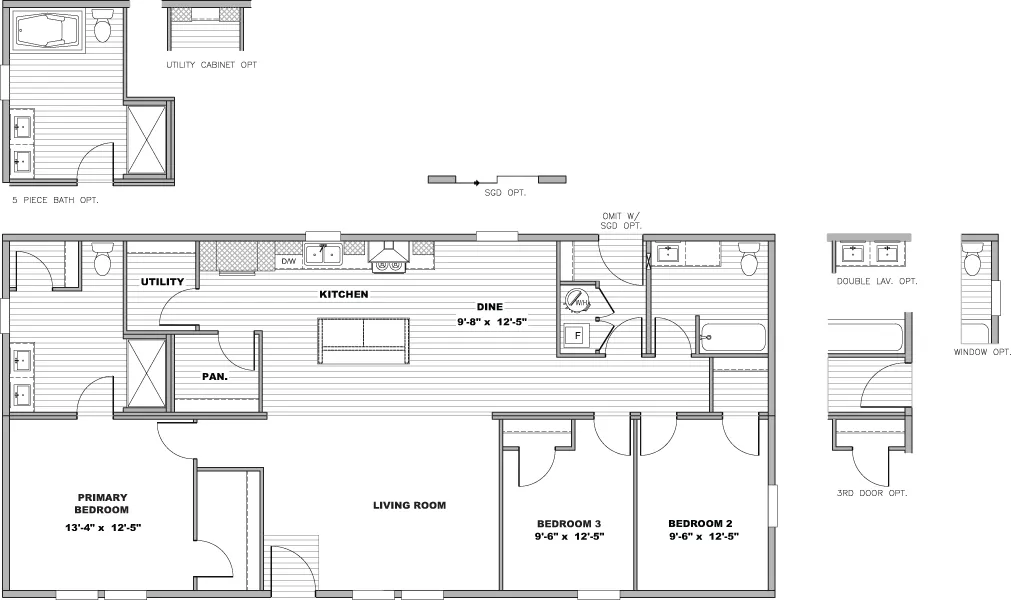 The WONDERFUL WORLD Floor Plan. This Manufactured Mobile Home features 3 bedrooms and 2 baths.