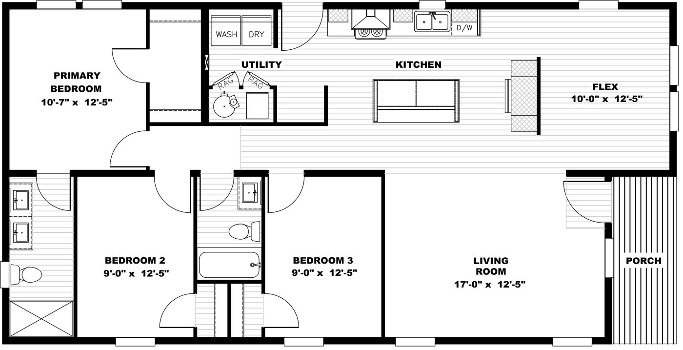 The JOHNNY B GOODE Floor Plan. This Manufactured Mobile Home features 3 bedrooms and 2 baths.