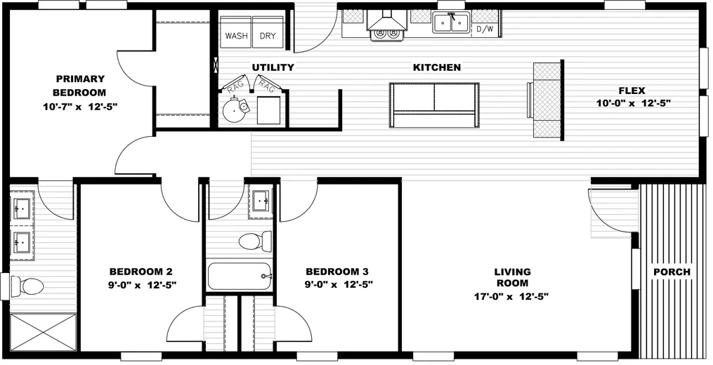 The JOHNNY B GOODE Floor Plan. This Manufactured Mobile Home features 3 bedrooms and 2 baths.