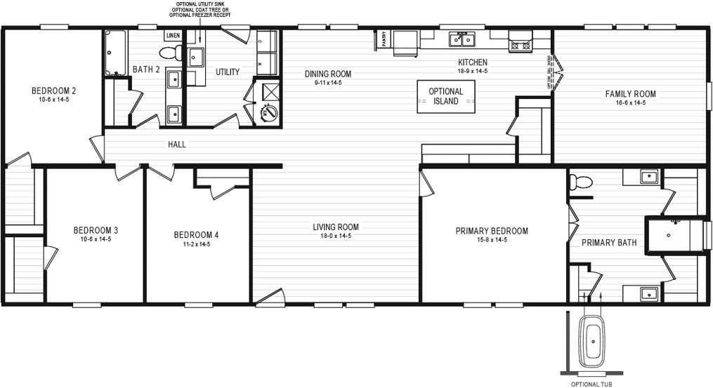 The 5430 "UWHARRIE" 7632 Floor Plan. This Manufactured Mobile Home features 4 bedrooms and 2 baths.