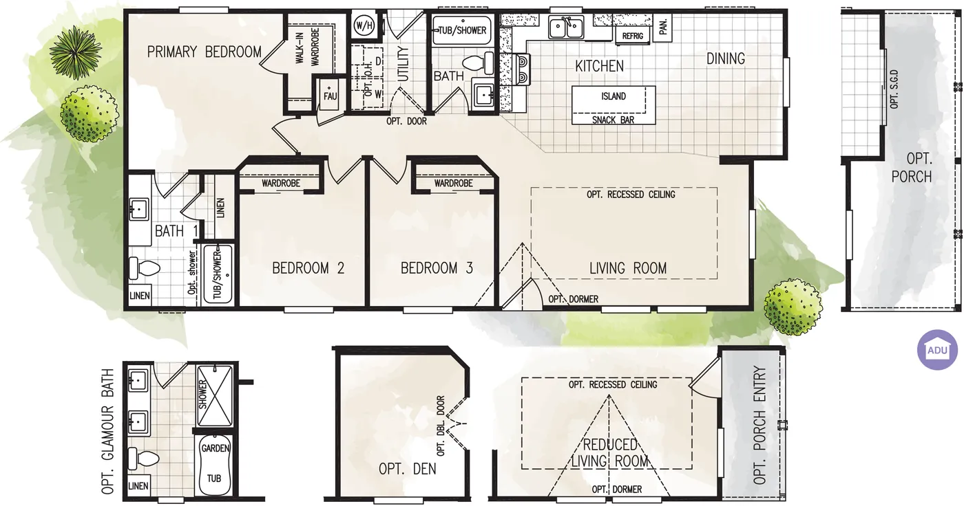 The FAIRPOINT 24523H Floor Plan. This Manufactured Mobile Home features 3 bedrooms and 2 baths.