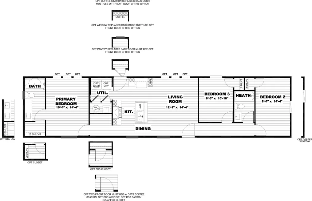 The INTUITION Floor Plan. This Manufactured Mobile Home features 3 bedrooms and 2 baths.