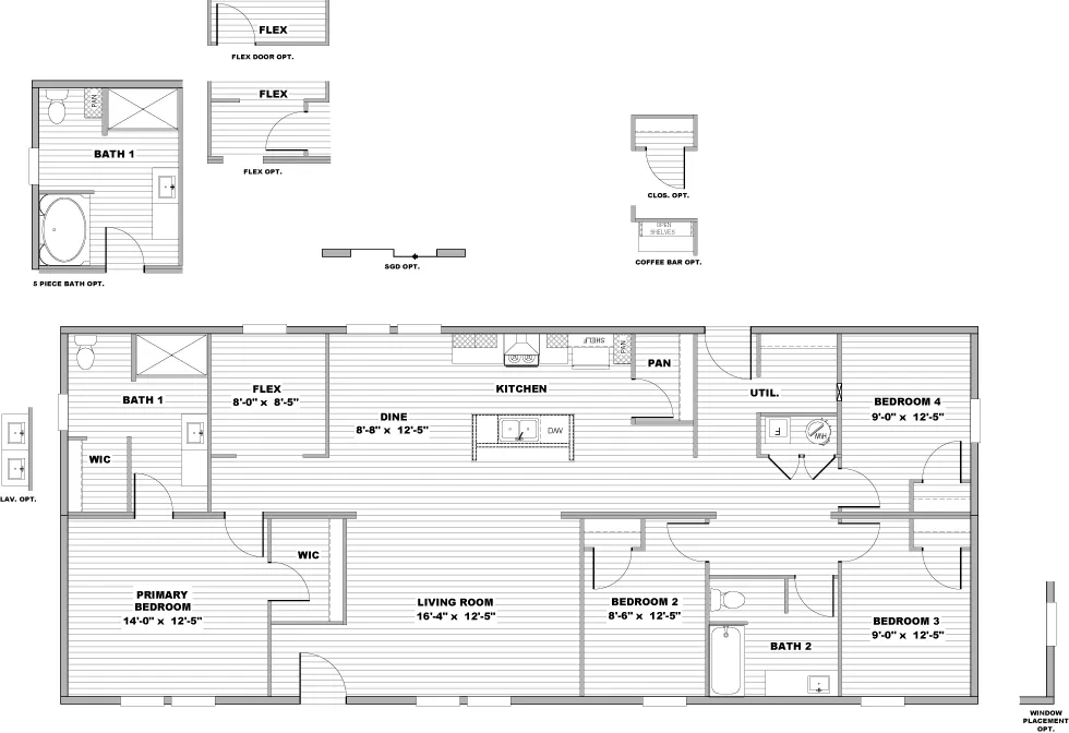 The IMPACT Floor Plan. This Manufactured Mobile Home features 4 bedrooms and 2 baths.