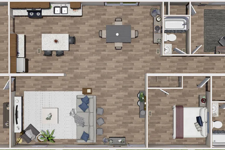 The TRIUMPH Floor Plan. This Manufactured Mobile Home features 5 bedrooms and 3 baths.