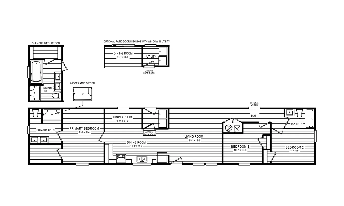 The 5407 HIGH ROCK 7616 Floor Plan. This Manufactured Mobile Home features 3 bedrooms and 2 baths.