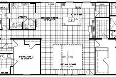 The THE OCEANSIDE Floor Plan. This Manufactured Mobile Home features 4 bedrooms and 3 baths.