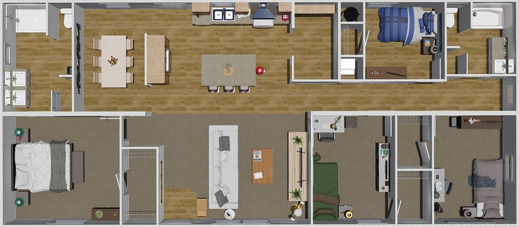The LOVELY DAY Floor Plan. This Manufactured Mobile Home features 4 bedrooms and 2 baths.