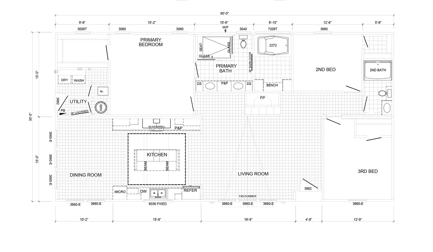 The THE ABIGAIL II Floor Plan. This Manufactured Mobile Home features 3 bedrooms and 2 baths.