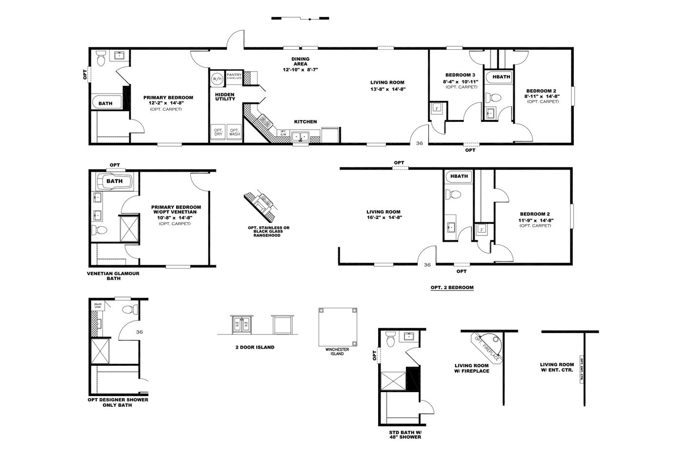 The BLAZER 76 P Floor Plan. This Manufactured Mobile Home features 3 bedrooms and 2 baths.
