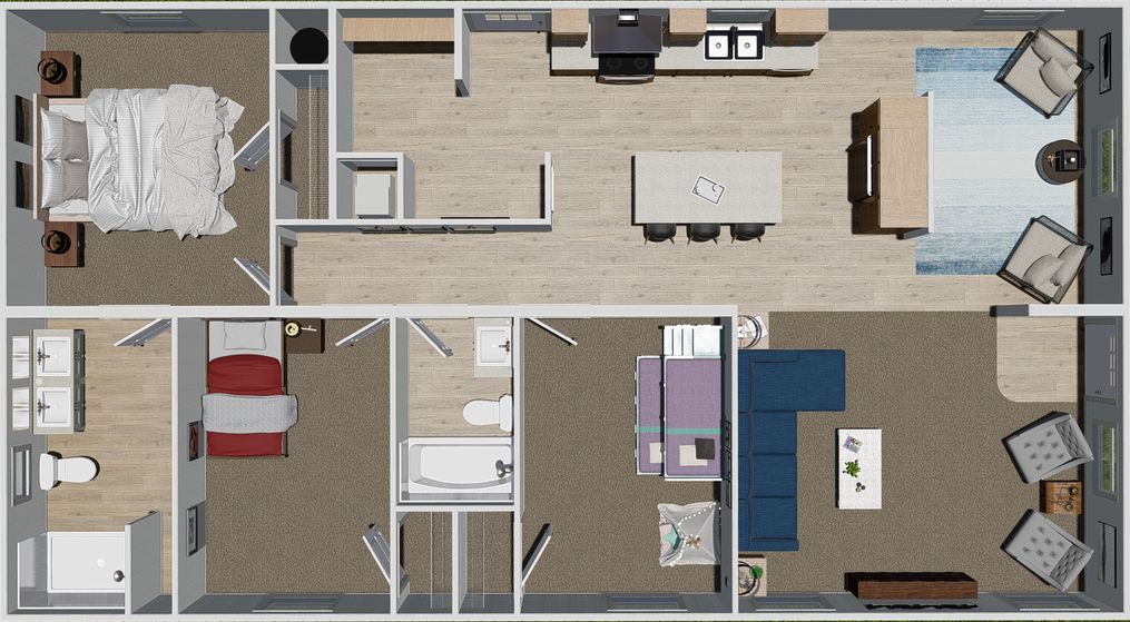 The CMH TEM2848-3A UNDER PRESSURE Floor Plan. This Manufactured Mobile Home features 3 bedrooms and 2 baths.