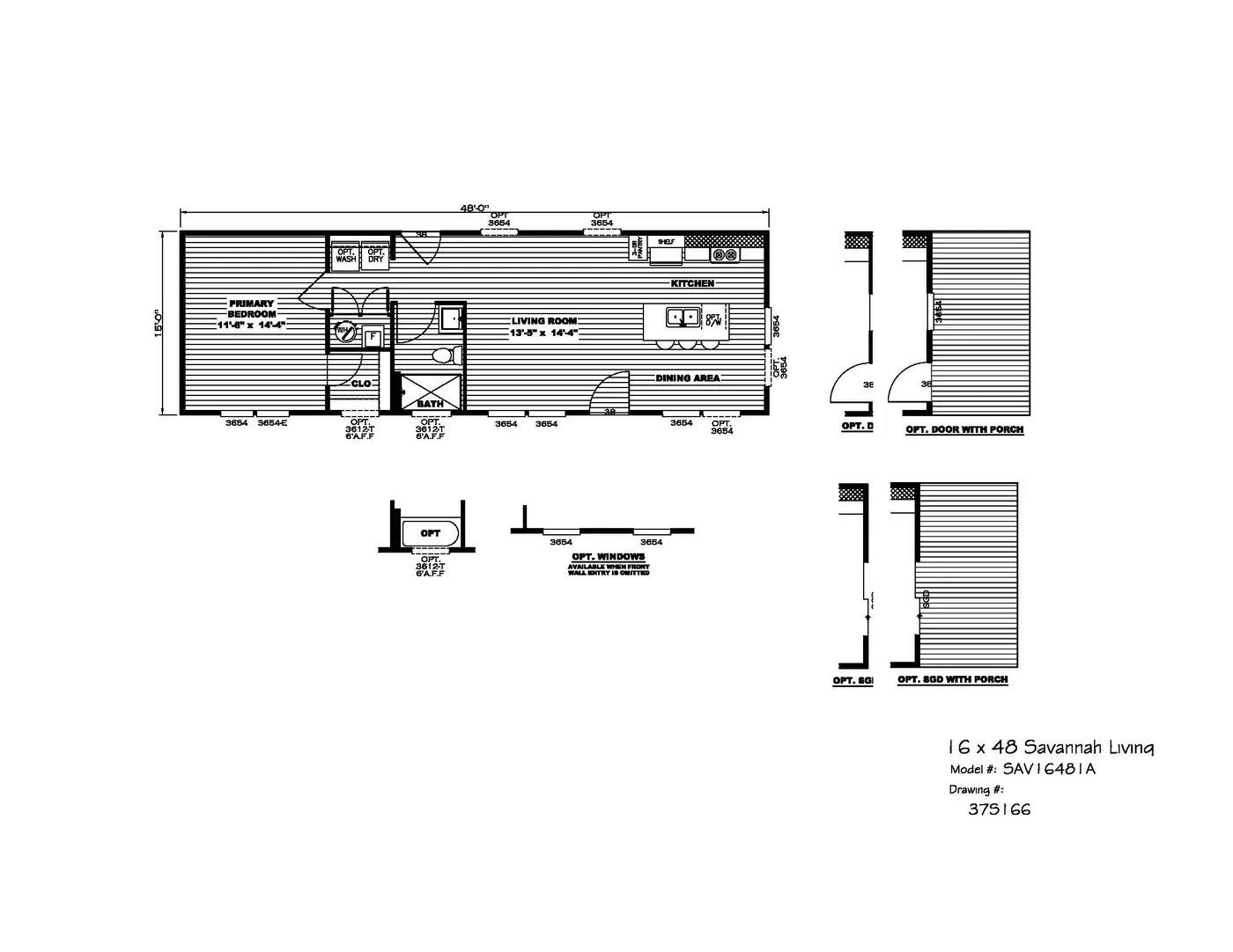 The LAKESIDE COTTAGE Floor Plan. This Manufactured Mobile Home features 1 bedroom and 1 bath.