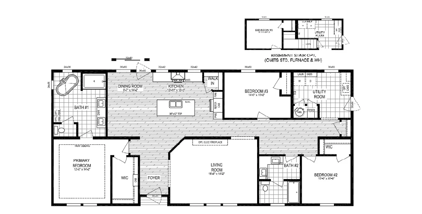 The PARADISE/6430-MS053 SECT Floor Plan. This Manufactured Mobile Home features 3 bedrooms and 2 baths.