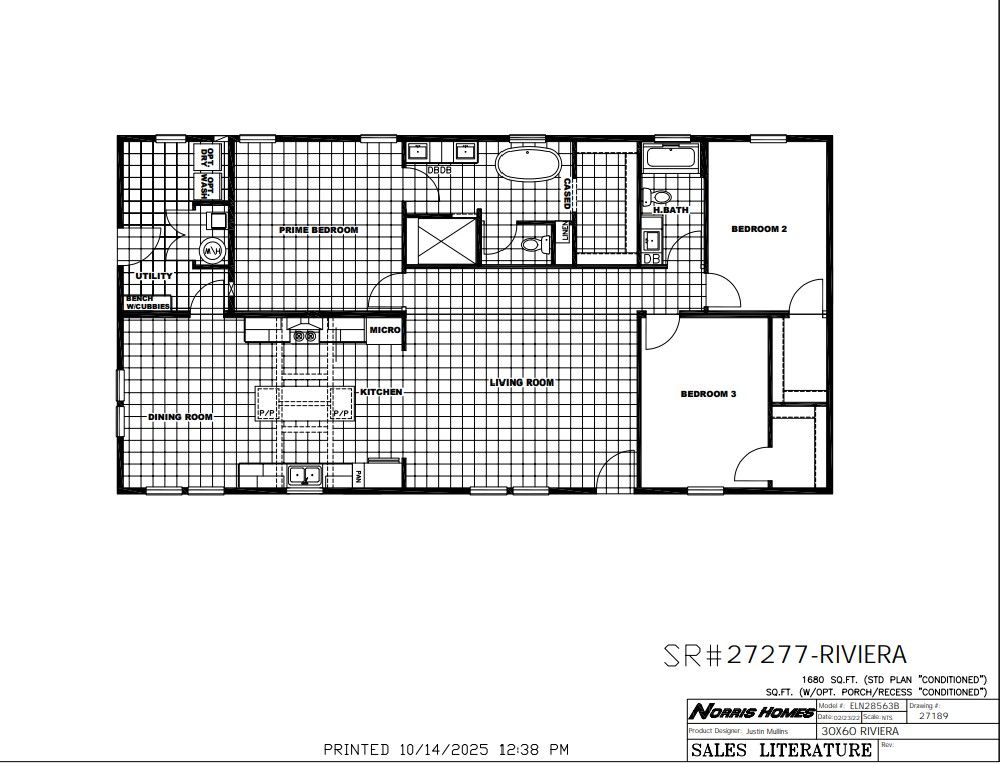 The THE RIVIERA Floor Plan. This Manufactured Mobile Home features 3 bedrooms and 2 baths.
