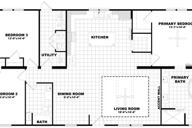 The THE DURANGO Floor Plan. This Manufactured Mobile Home features 3 bedrooms and 2 baths.