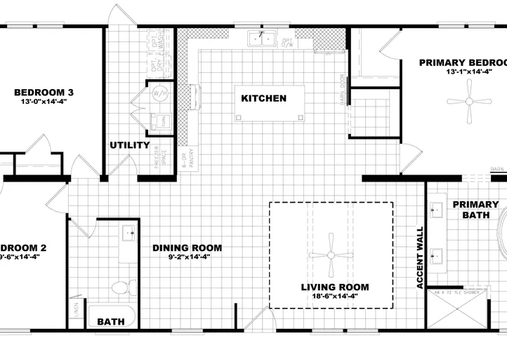 The THE DURANGO Floor Plan. This Manufactured Mobile Home features 3 bedrooms and 2 baths.