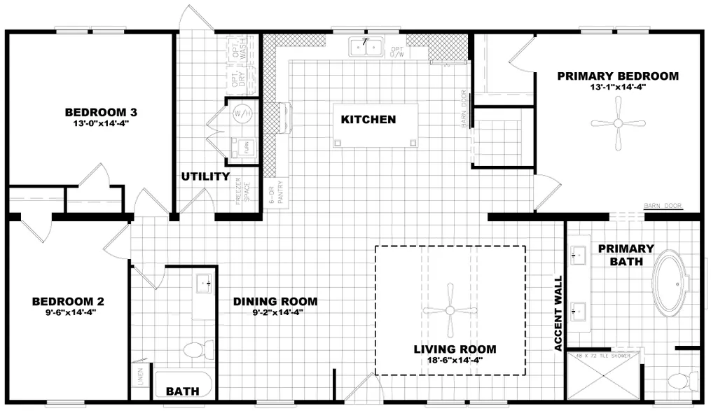 The THE DURANGO Floor Plan. This Manufactured Mobile Home features 3 bedrooms and 2 baths.