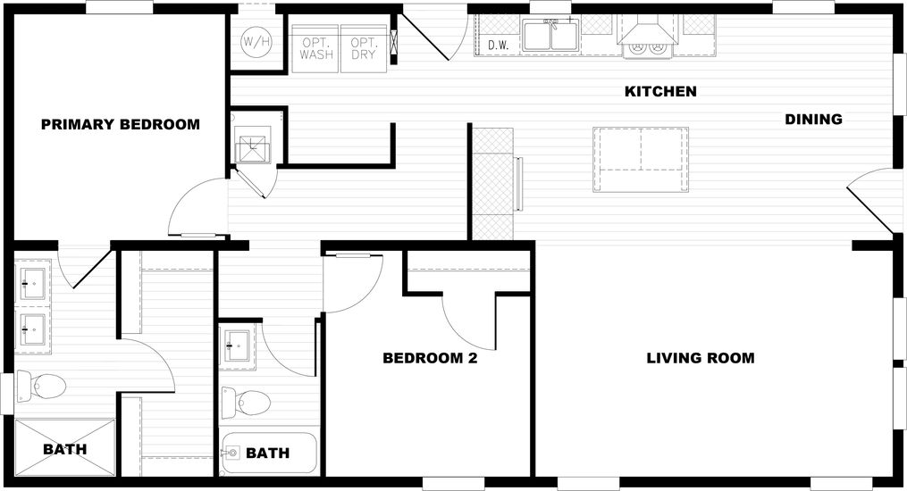 The CMH TEM2444-2A RISING SUN Floor Plan. This Manufactured Mobile Home features 2 bedrooms and 2 baths.