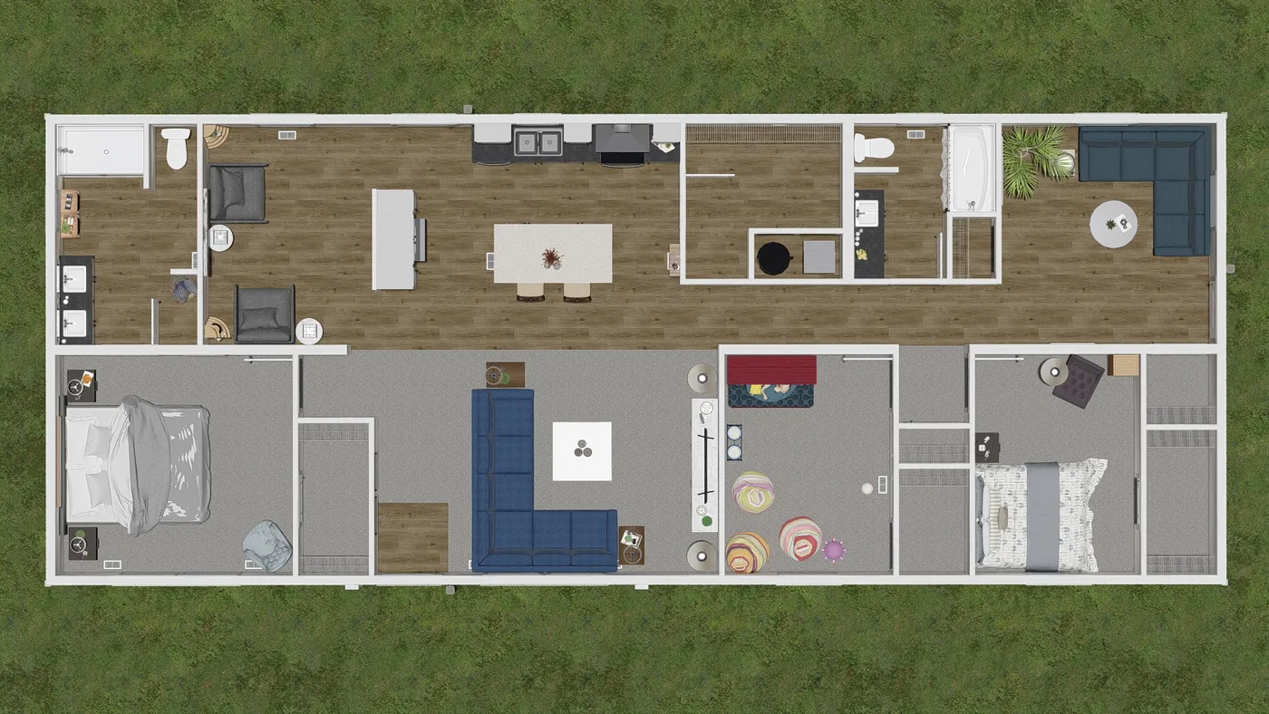 The ROCKET MAN Floor Plan. This Manufactured Mobile Home features 3 bedrooms and 2 baths.