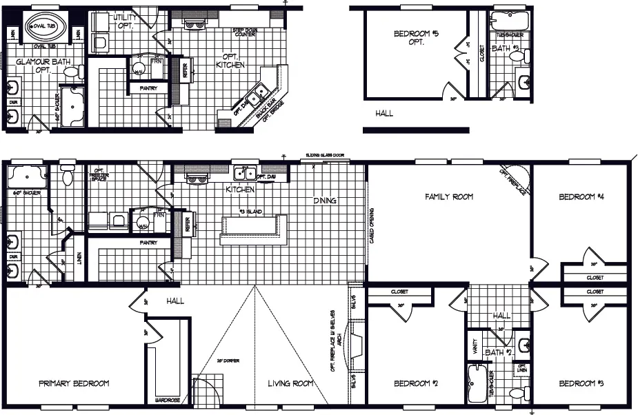 The K3076B Floor Plan. This Manufactured Mobile Home features 4 bedrooms and 2 baths.