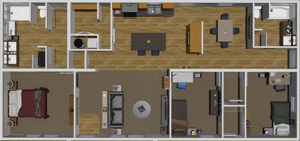The LET IT BE Floor Plan. This Manufactured Mobile Home features 3 bedrooms and 2 baths.