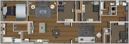 The LAYLA Floor Plan. This Manufactured Mobile Home features 4 bedrooms and 2 baths.