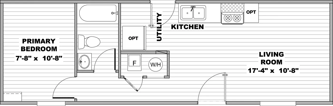The BUTTERCUP Floor Plan. This Manufactured Mobile Home features 1 bedroom and 1 bath.