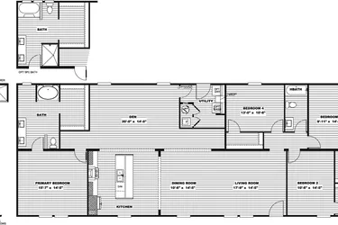 The EVEREST Floor Plan. This Manufactured Mobile Home features 4 bedrooms and 2 baths.
