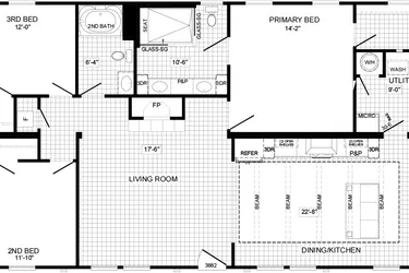 The THE BANDON Floor Plan. This Manufactured Mobile Home features 3 bedrooms and 2 baths.
