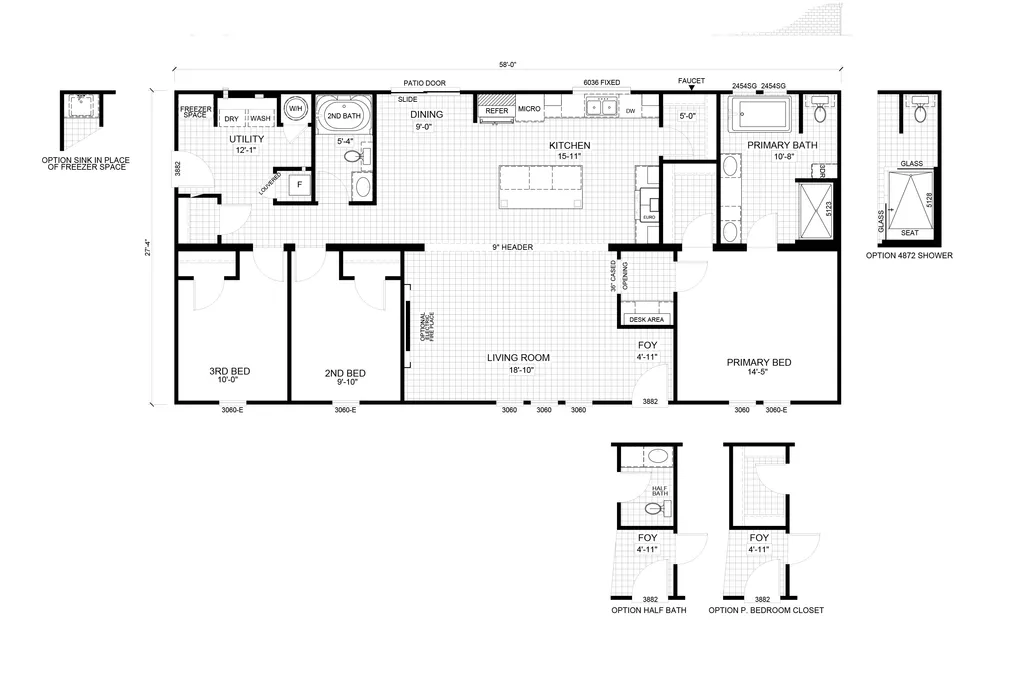 The THE LIL' EASY Floor Plan. This Manufactured Mobile Home features 3 bedrooms and 2 baths.