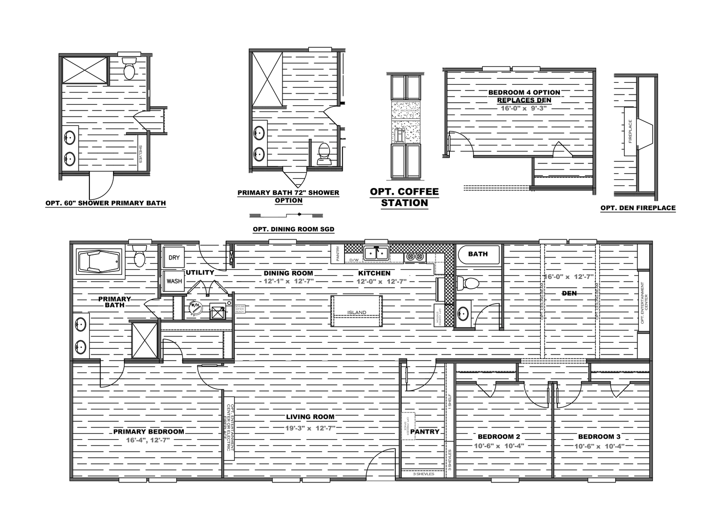 The THE MOUNTAINEER 64 Floor Plan. This Manufactured Mobile Home features 3 bedrooms and 2 baths.