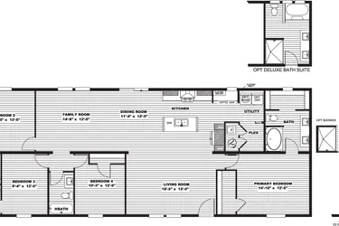 The MOROCCO Floor Plan. This Manufactured Mobile Home features 4 bedrooms and 2 baths.