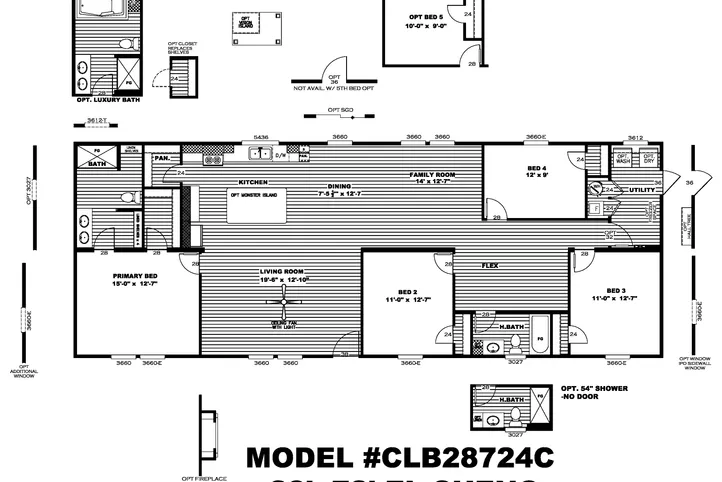 The EL SUENO BREEZE Floor Plan. This Manufactured Mobile Home features 4 bedrooms and 2 baths.